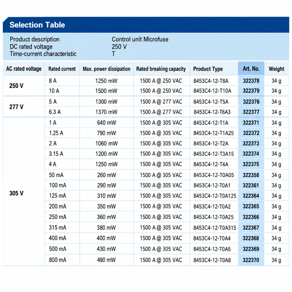 R. STAHL Control Unit Microfuse, 250mA, Zone 1, 2 Fuse Selection Table Datasheet.webp