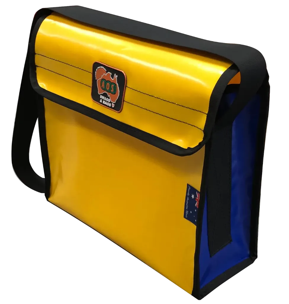 AOS Australian Made Heavy-Duty PVC Tool & Crib Shoulder Bag – Triple-Layer Base – Standard – Yellow/Blue