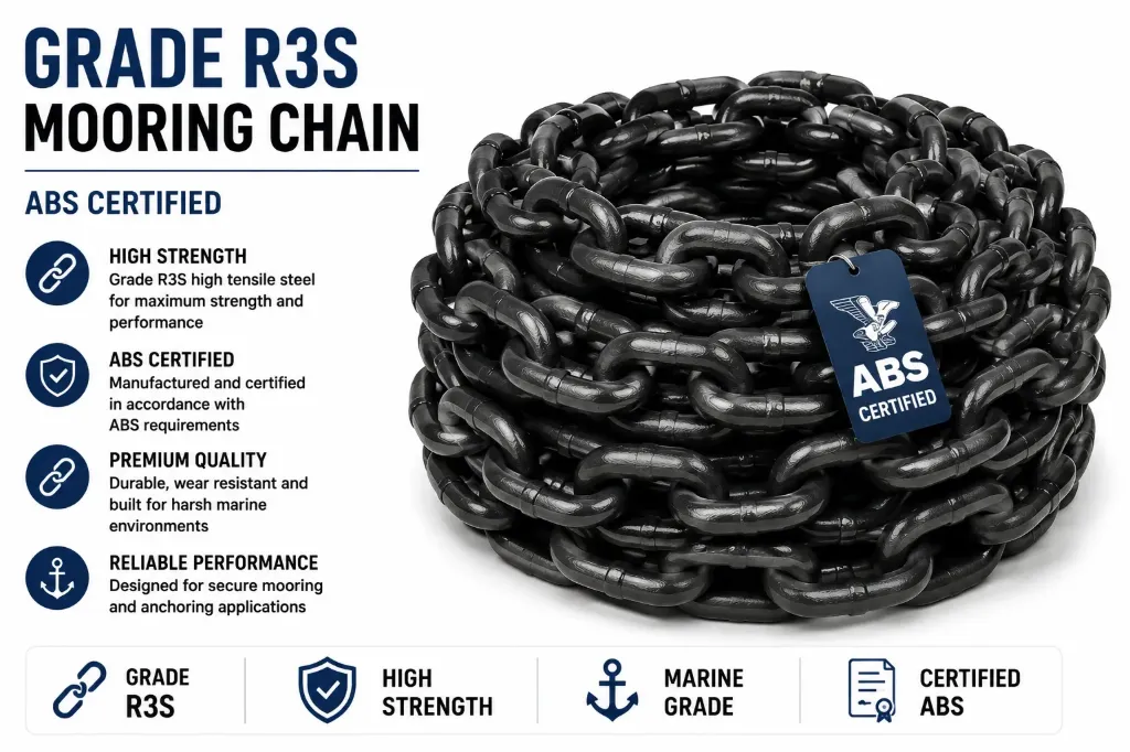 Grade R3S Mooring Chain – 107mm diameter, 20m length, ABS Certified