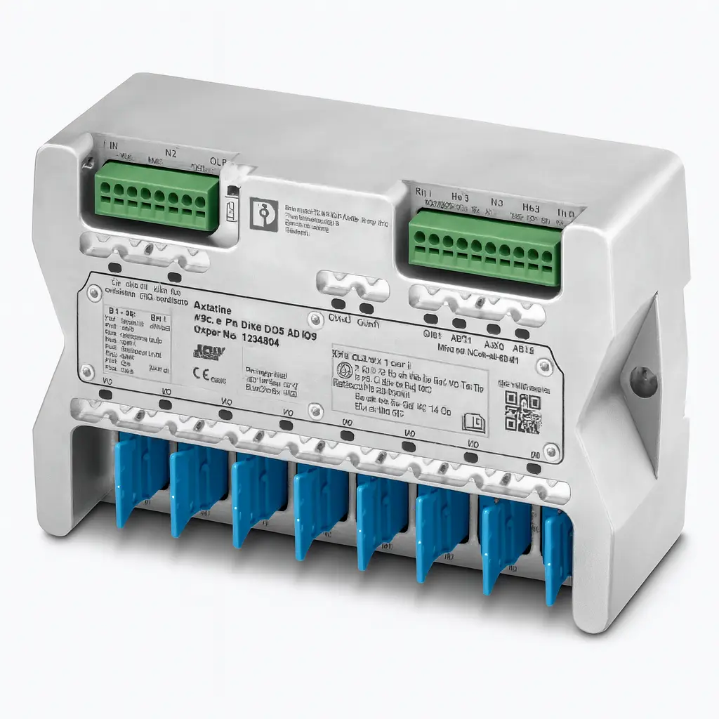 [AXL X PN DI16 DO8 ADIO8] Axioline X remote I/O module for installation in zone 1. PROFINET communication with analog and digital inputs and outputs.