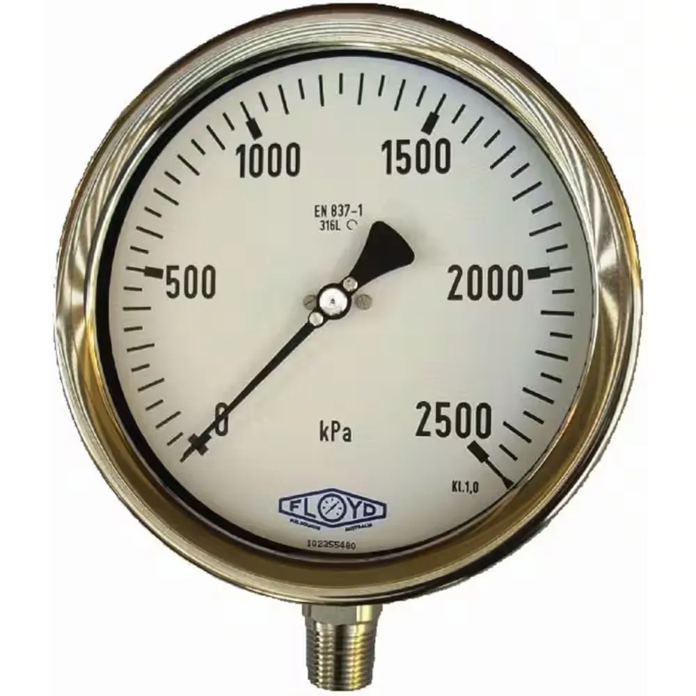 Floyd Stainless Steel Pressure Gauge 0–250 kPa – 100mm, 1/2" NPT Bottom Entry