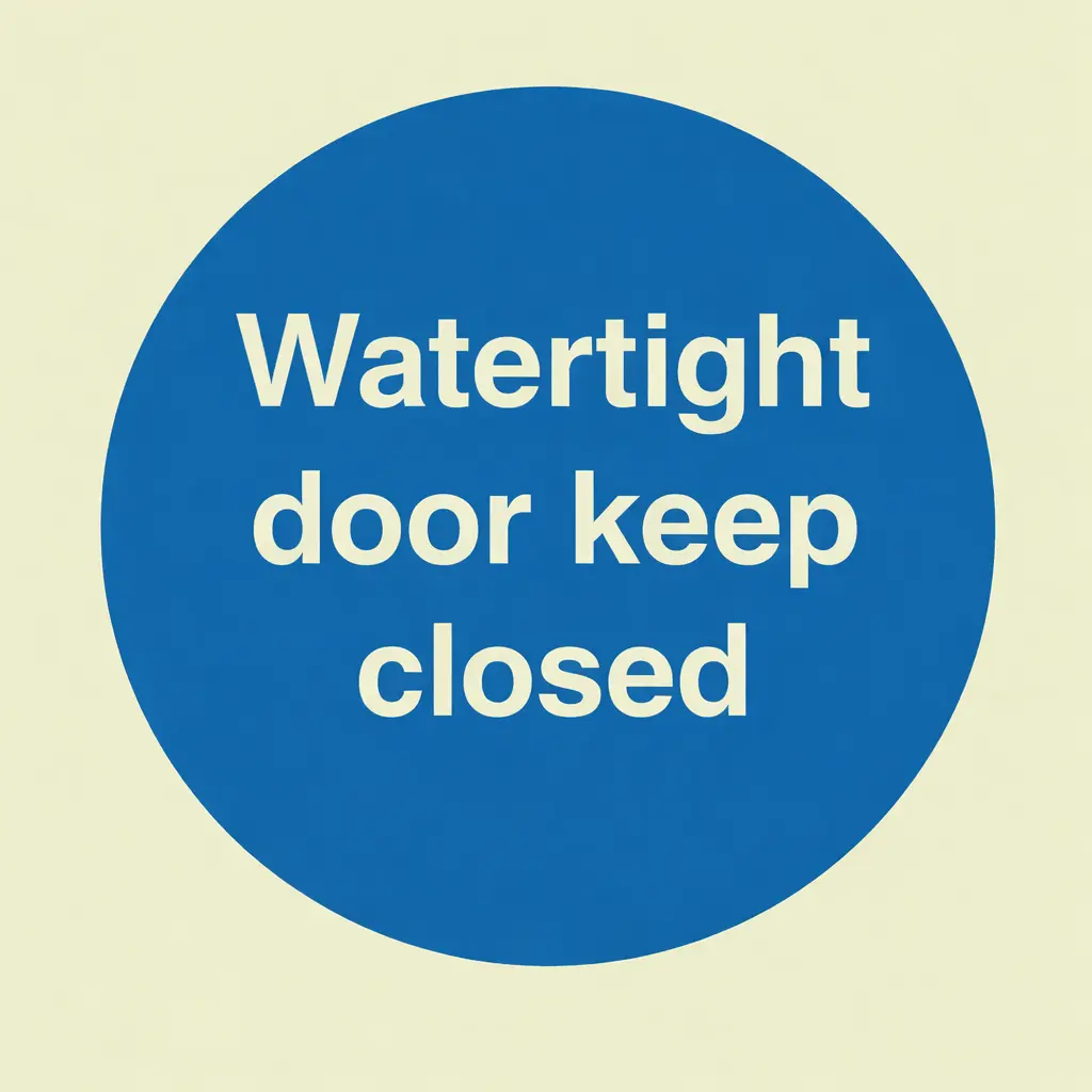[5819JJPV] IMO sign - "Watertight door keep closed", 150x150mm, Photoluminescent self-adhesive vinyl