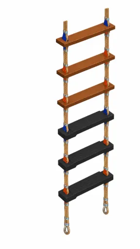 PTR Holland Thetis Embarkation Ladder 4.0m – Hardwood/Wooden Steps with Manila or Polypropylene Rope, Rubber Bottom Steps & Stainless Steel Thimbles