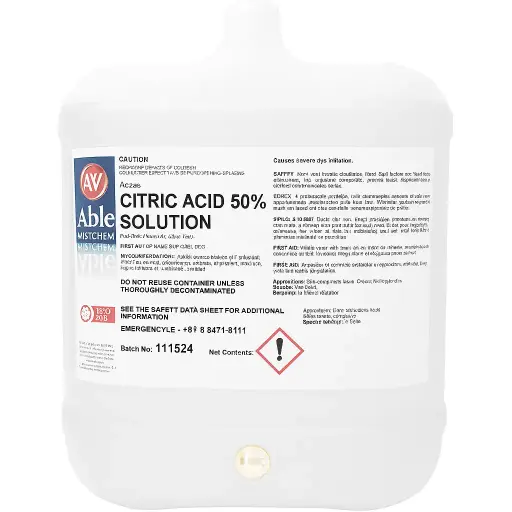 [AC295-20] Citric Acid Solution 50% – 20L Drum | Descaling and Cleaning Agent