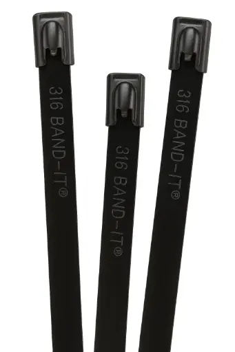 BAND-IT Ball-Lok Cable Ties 316 Stainless Steel Fully Coated with Black Epoxy - 100 per pack