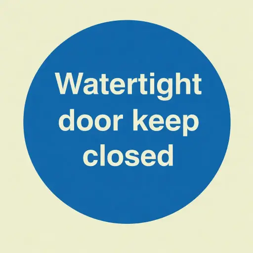 IMO sign - "Watertight door keep closed", 150x150mm, Photoluminescent self-adhesive vinyl